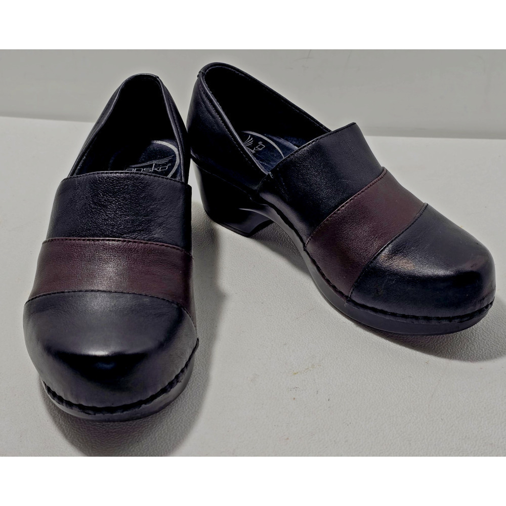 Dansko Tenley Clogs Womens US 6.5- 7 EU 37 Black/Brown Slip On Leather Shoes